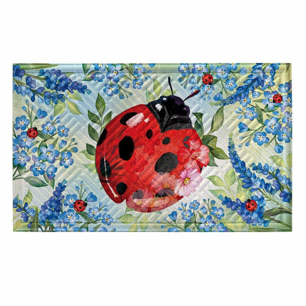 Pollinator Garden Blue Florals Ladybug Embossed Mat | Plow & Hearth