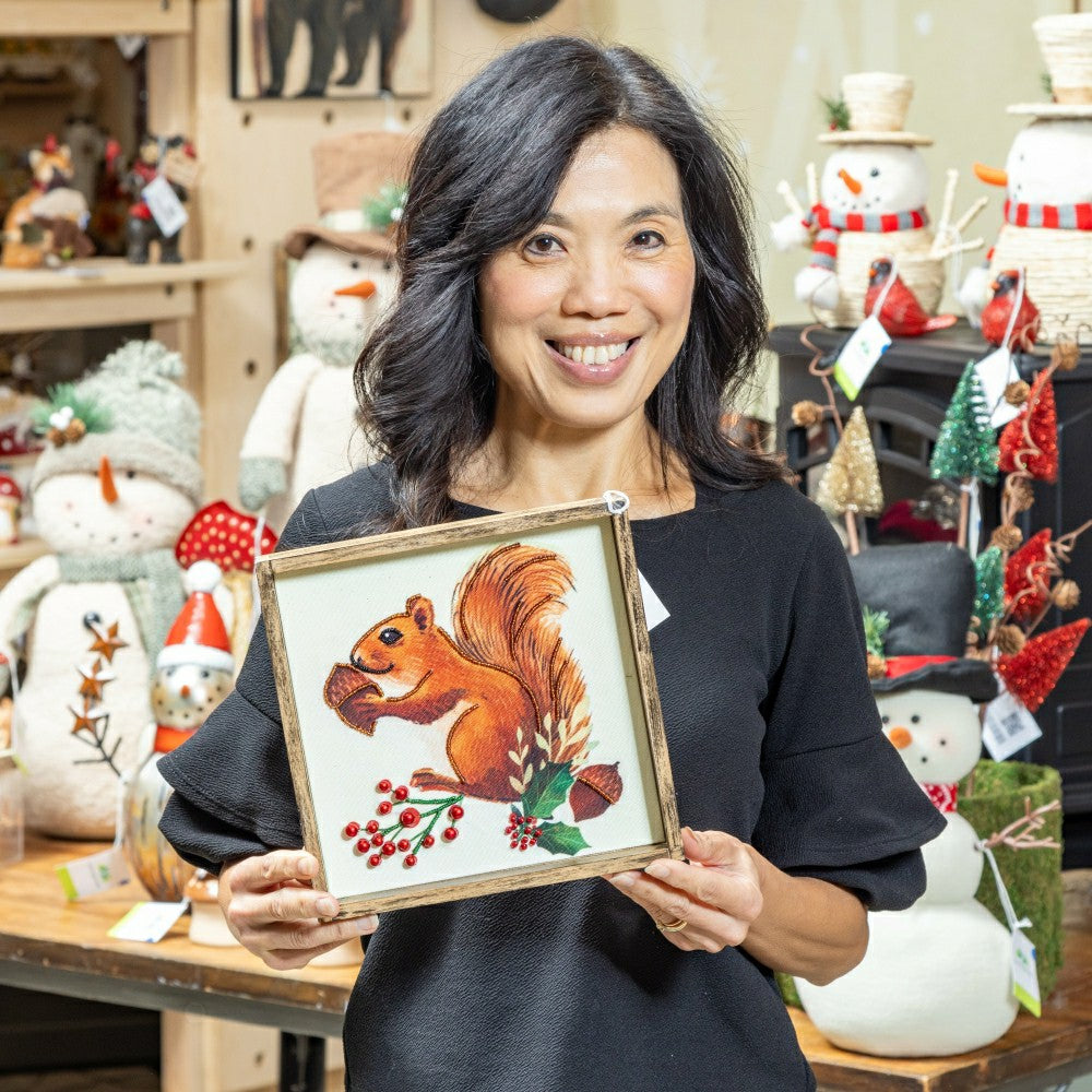 Woodland Storybook Indoor Wall Decor, Textile Beaded Squirrel with Woo | Plow & Hearth