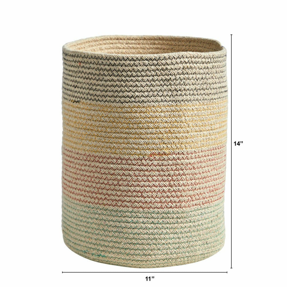 12” Handmade Natural Cotton Multicolored Woven Planter | Plow & Hearth