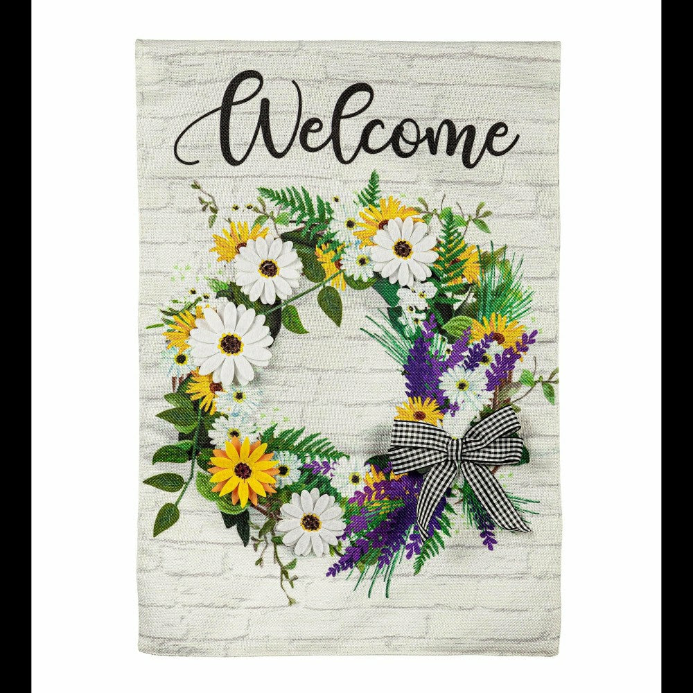 Farmhouse Daisy Wreath Burlap Garden Flag | Plow & Hearth