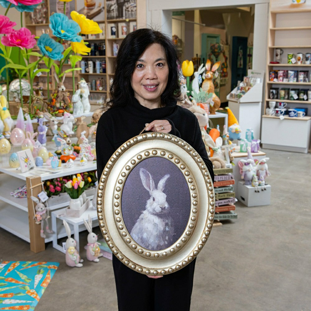 Petal & Plow Indoor Wall Decor, Wood, Rabbit Portrait in Round Gold De | Plow & Hearth
