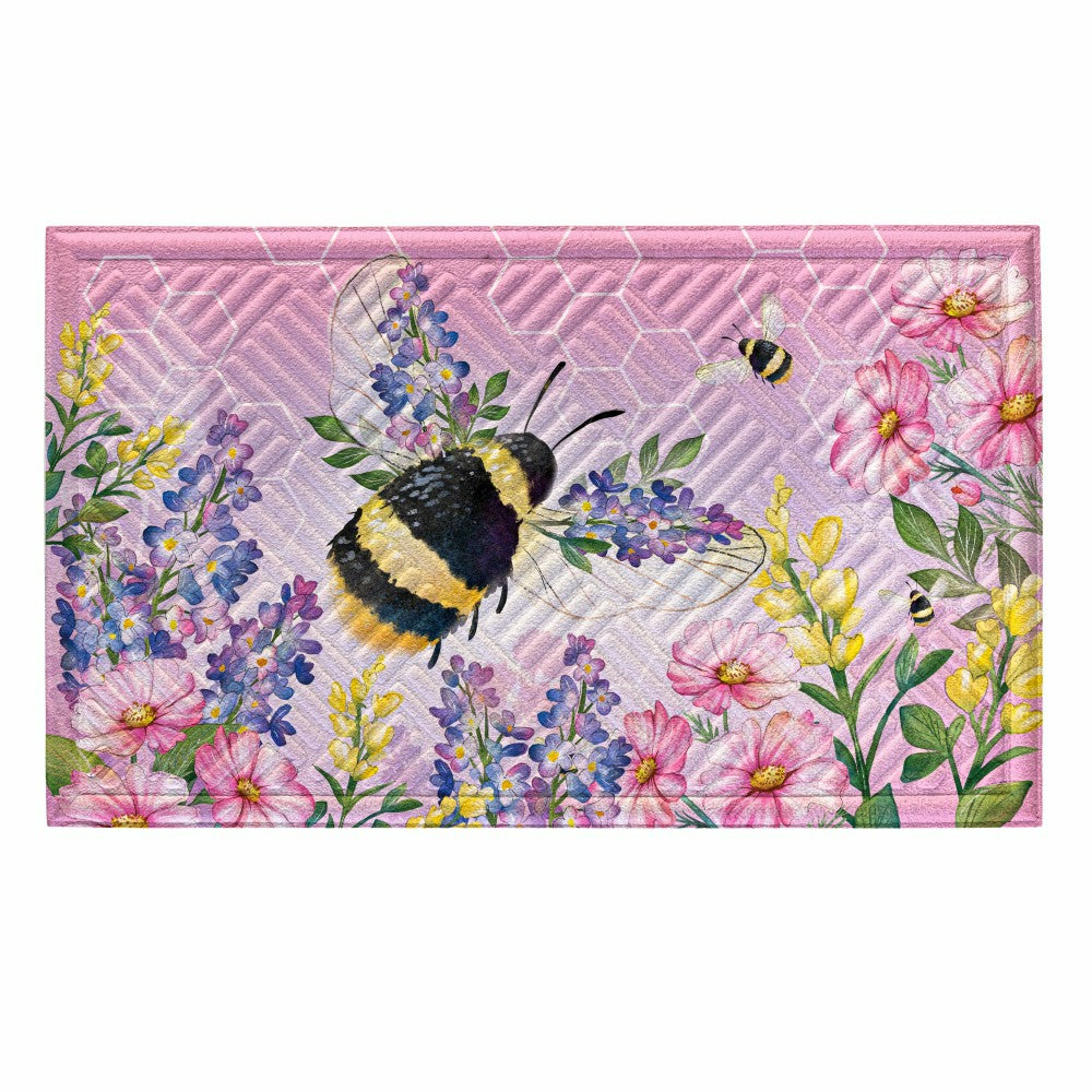 Cottage Garden Pink Florals Bee Embossed Mat | Plow & Hearth