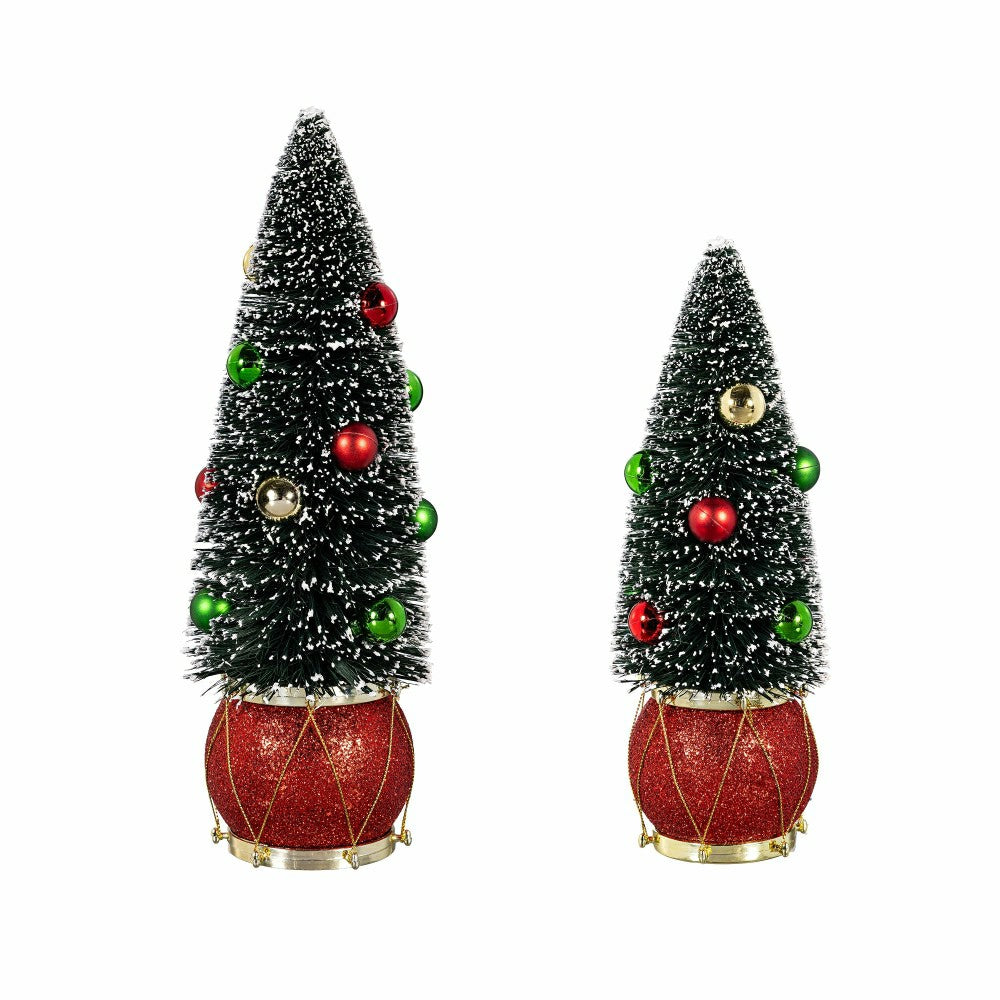 Joyful Traditions Table Décor Tree in Drum Bottle Brush Set | Plow & Hearth