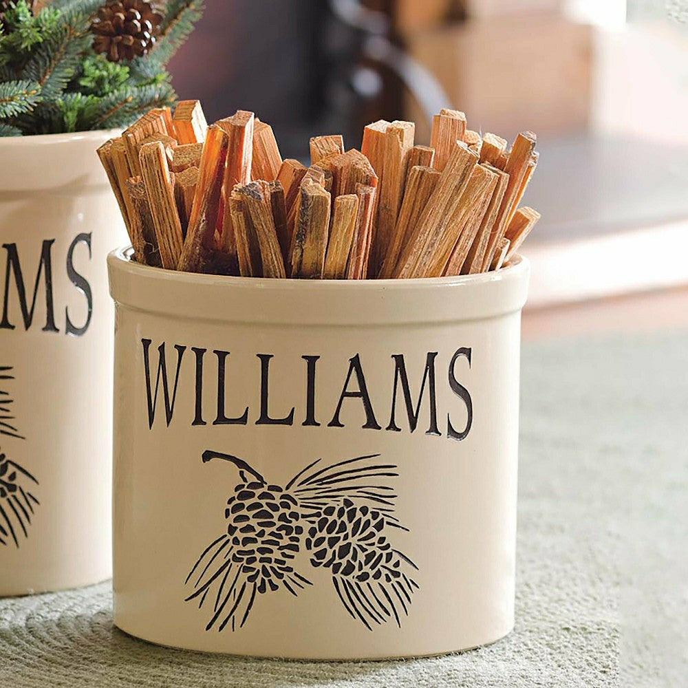 Handcrafted USA-Made Double Pinecone Personalized 2 Gallon Crock | Plow & Hearth