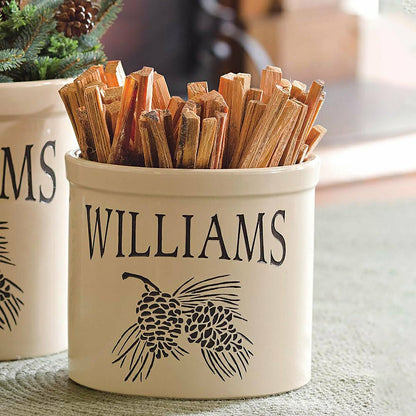 Handcrafted USA-Made Double Pinecone Personalized 2 Gallon Crock | Plow & Hearth