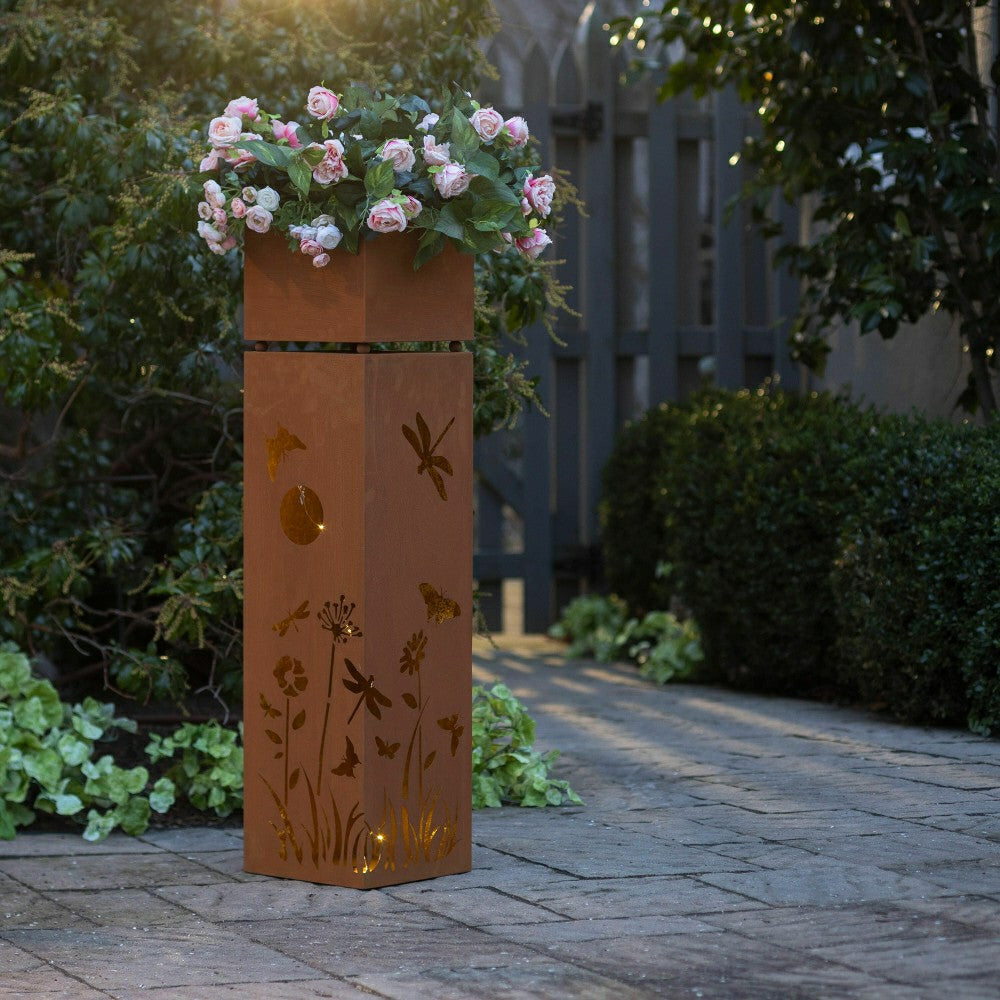 Indoor/Outdoor Lighted Metal Planter with Dragonfly Design | Plow & Hearth