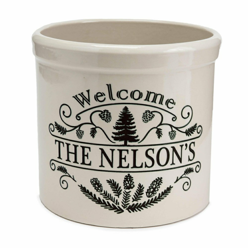 Personalized Pine Welcome Stoneware Crock | Plow & Hearth