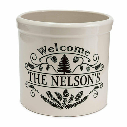 Personalized Pine Welcome Stoneware Crock | Plow & Hearth