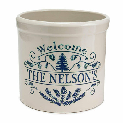Personalized Pine Welcome Stoneware Crock | Plow & Hearth