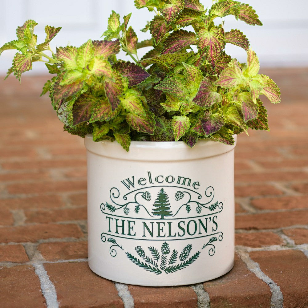 Personalized Pine Welcome Stoneware Crock | Plow & Hearth
