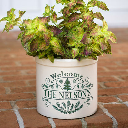Personalized Pine Welcome Stoneware Crock | Plow & Hearth