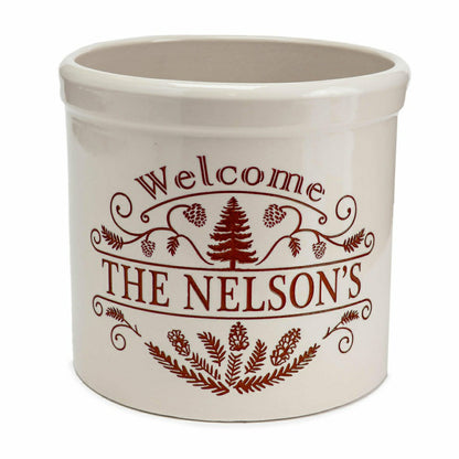 Personalized Pine Welcome Stoneware Crock | Plow & Hearth