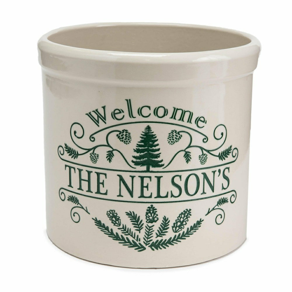 Personalized Pine Welcome Stoneware Crock | Plow & Hearth