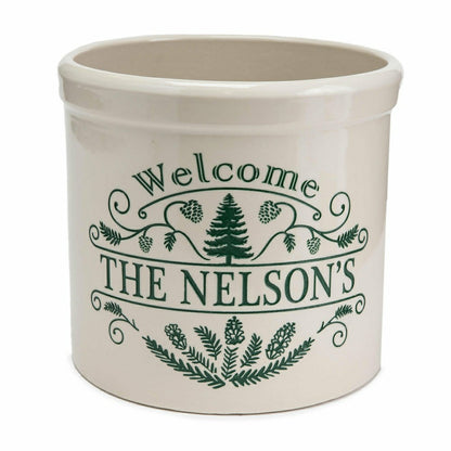 Personalized Pine Welcome Stoneware Crock | Plow & Hearth
