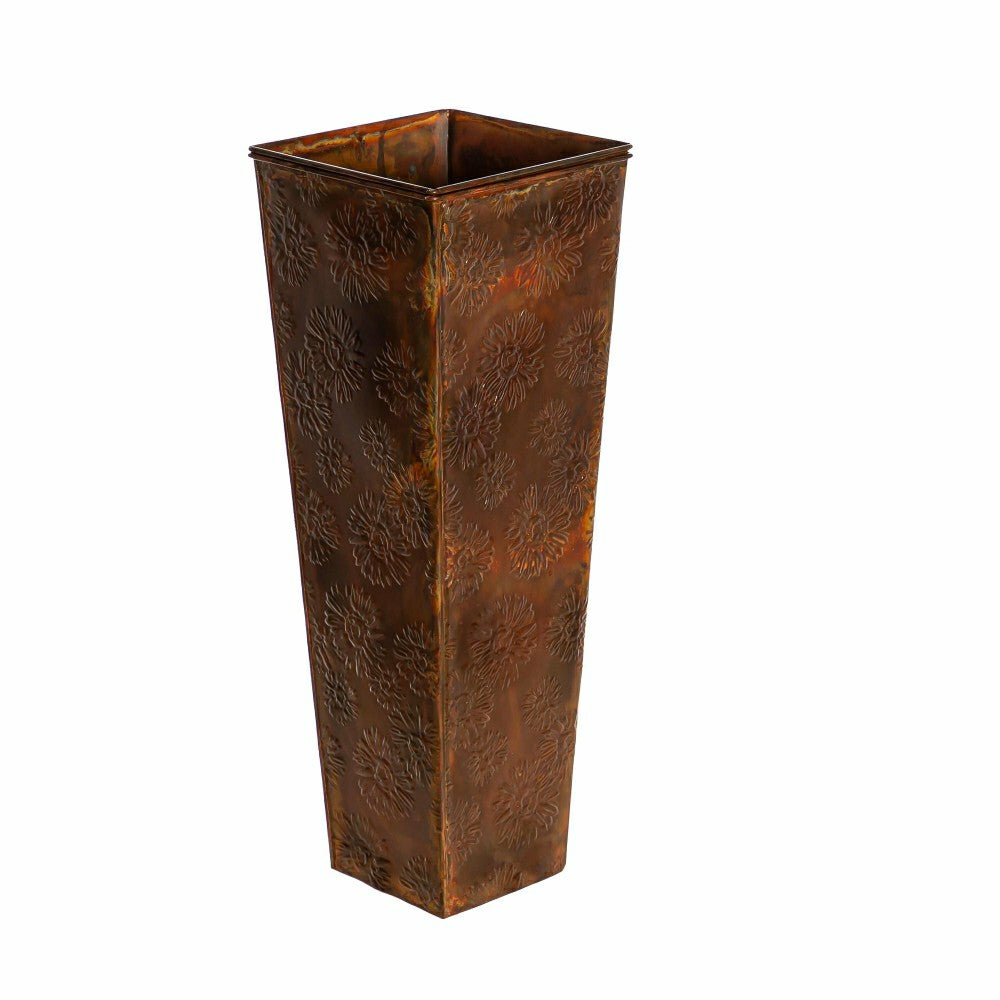 Embossed Metal Front Door Planter, Burnt Copper Sunflowers | Plow & Hearth
