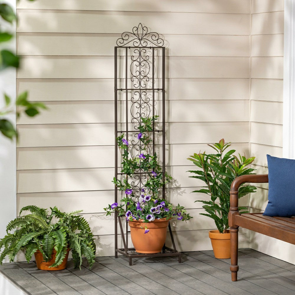 Montebello Metal Lattice Trellis with Planter Stand | Plow & Hearth