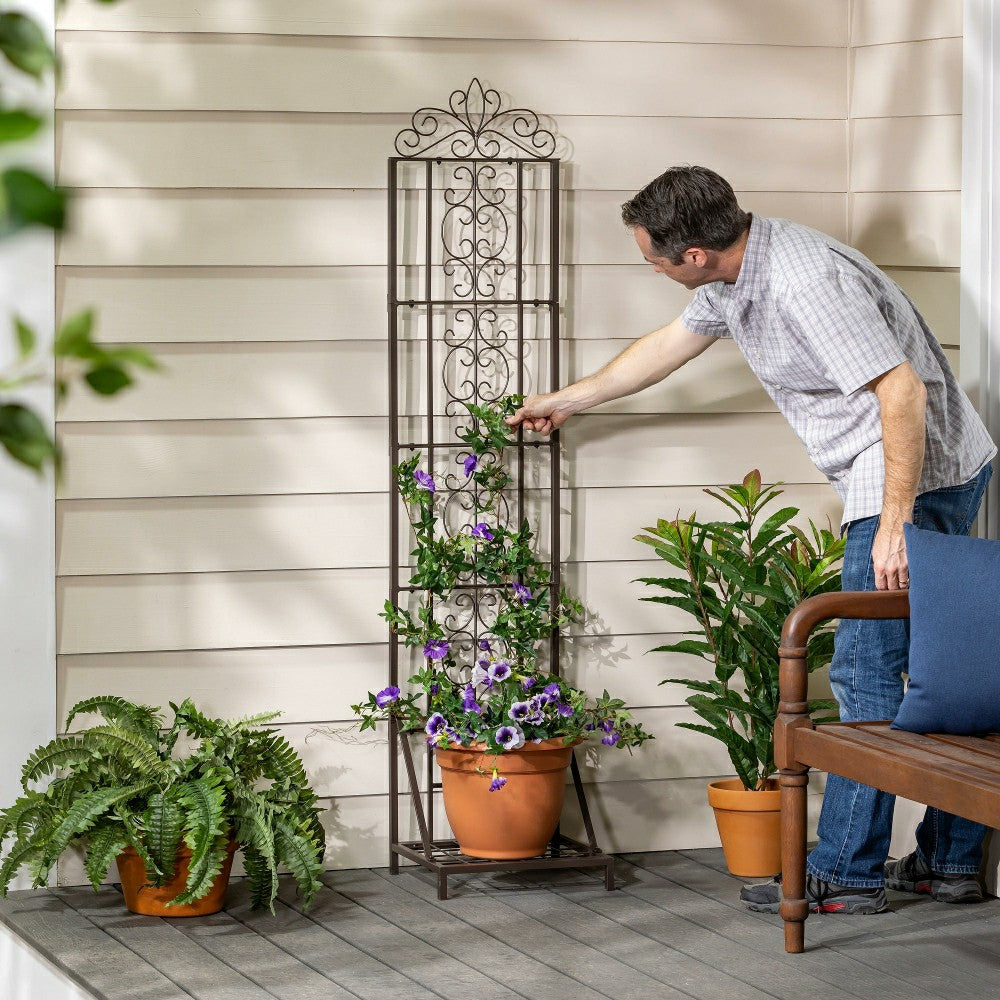 Montebello Metal Lattice Trellis with Planter Stand | Plow & Hearth