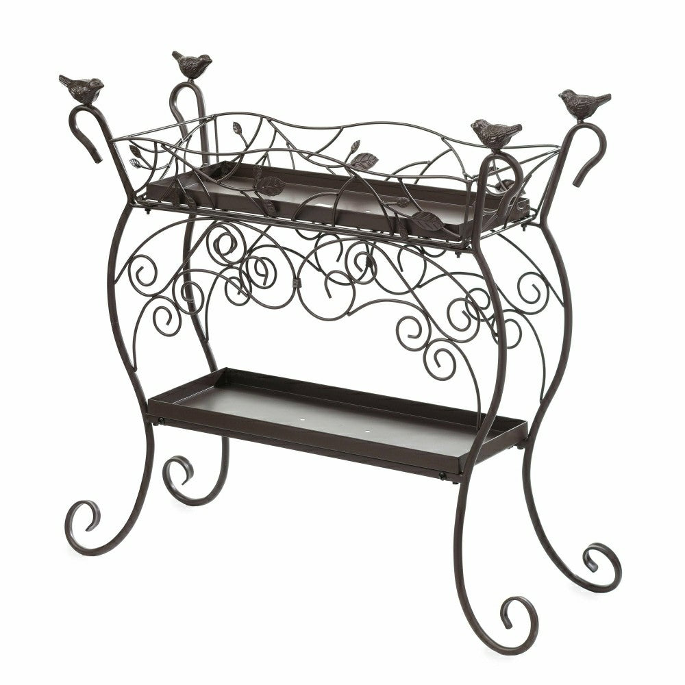 Two-Shelf Cast Iron Plant Stand with Birds | Plow & Hearth