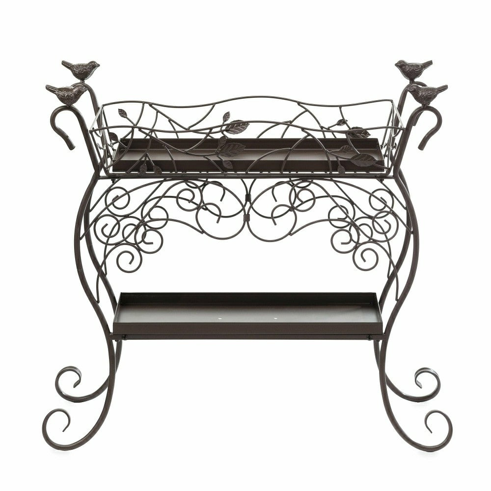 Two-Shelf Cast Iron Plant Stand with Birds | Plow & Hearth