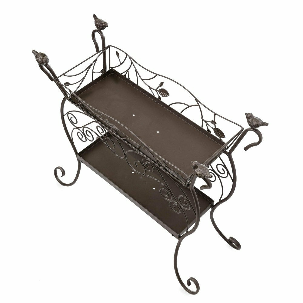 Two-Shelf Cast Iron Plant Stand with Birds | Plow & Hearth