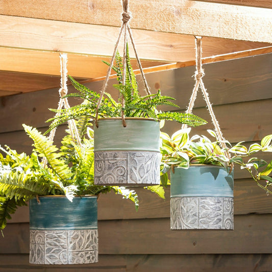 Painted Metal Hanging Planters, Set of 3 | Plow & Hearth