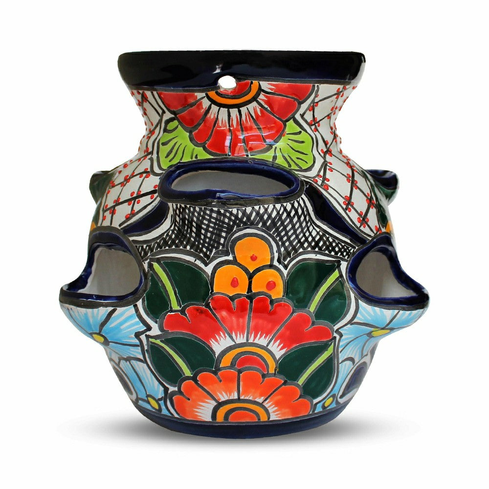 Large Sky Blue Talavera Strawberry Pot | Plow & Hearth