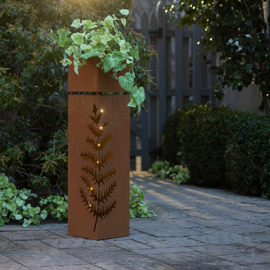 Indoor/Outdoor Lighted Metal Planter with Fern Design | Plow & Hearth