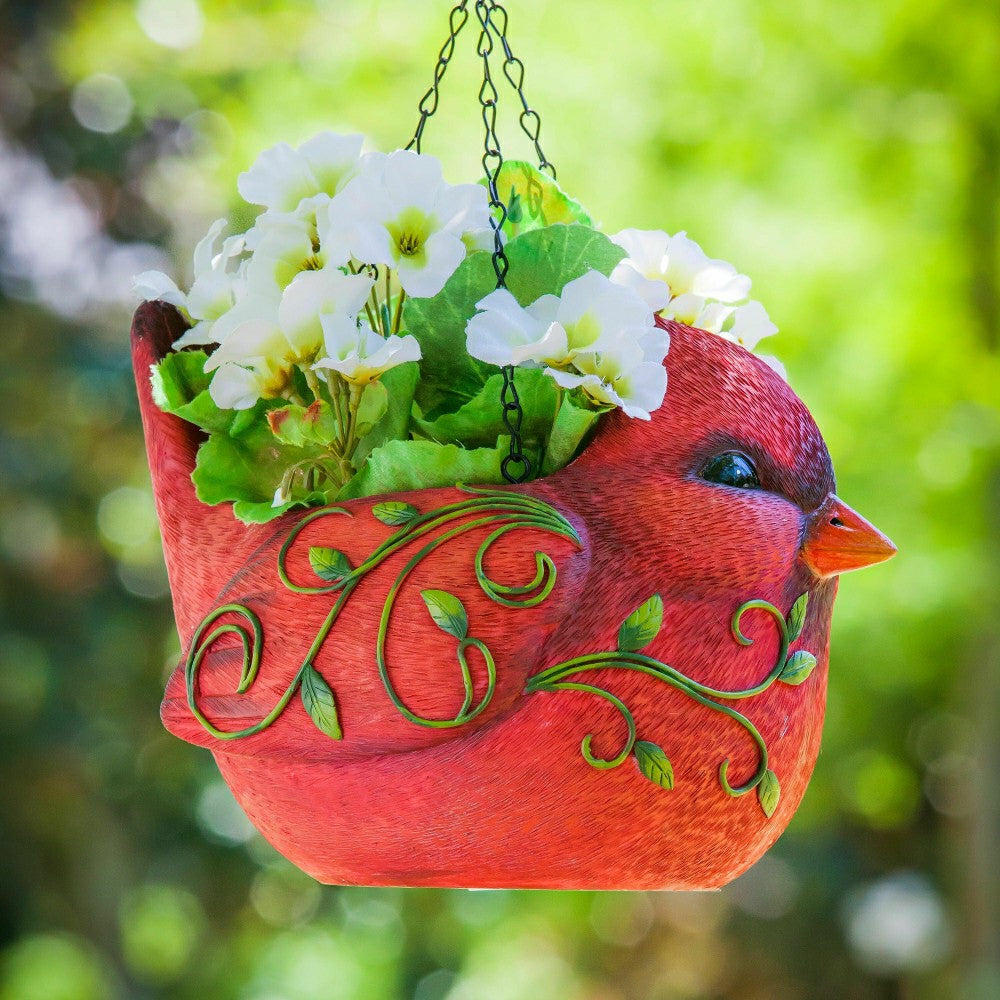 Hanging Portly Bird Planter, red cardinal | Plow & Hearth