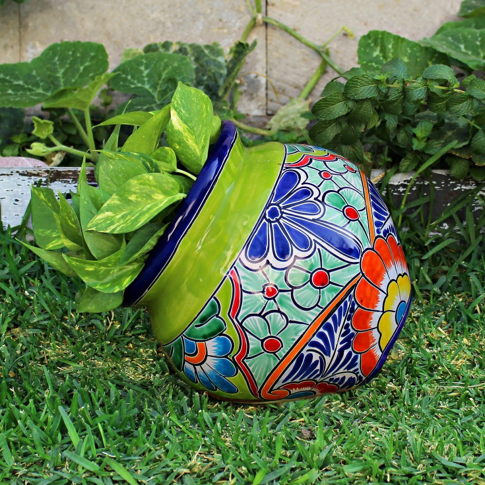 Green Talavera Tilted Chata Planter, Large | Plow & Hearth