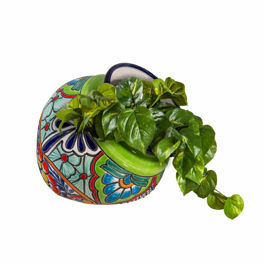 Green Talavera Tilted Chata Planter, Large | Plow & Hearth