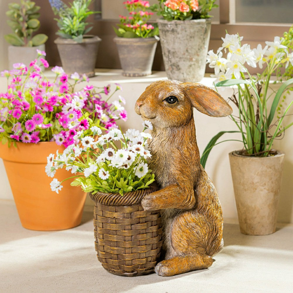 Rabbit with Flower Pot Resin Garden Statue | Plow & Hearth