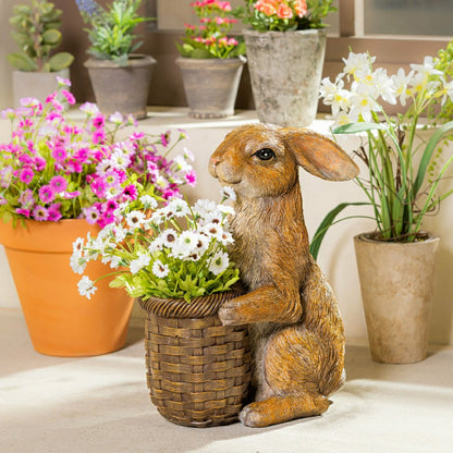 Rabbit with Flower Pot Resin Garden Statue | Plow & Hearth