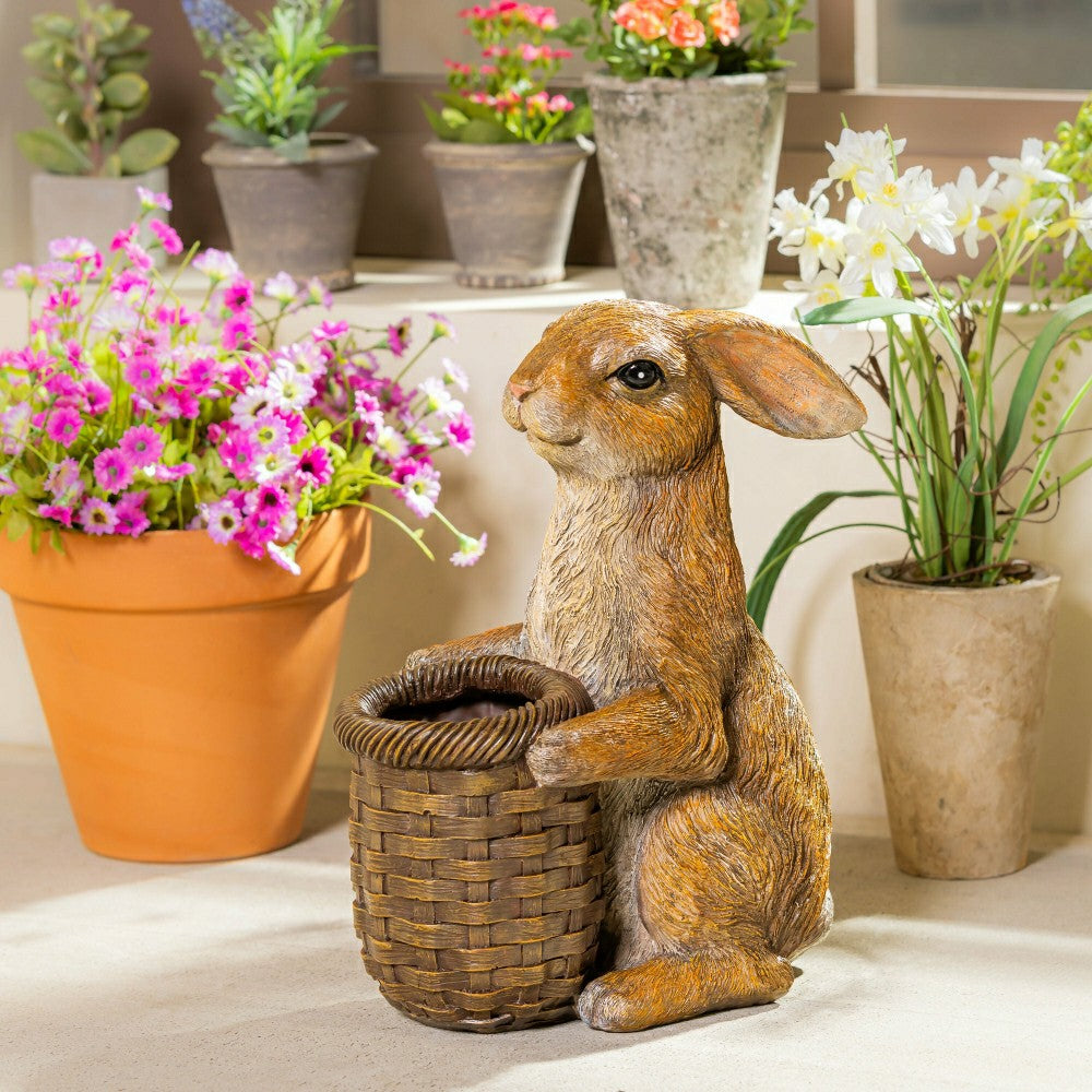 Rabbit with Flower Pot Resin Garden Statue | Plow & Hearth