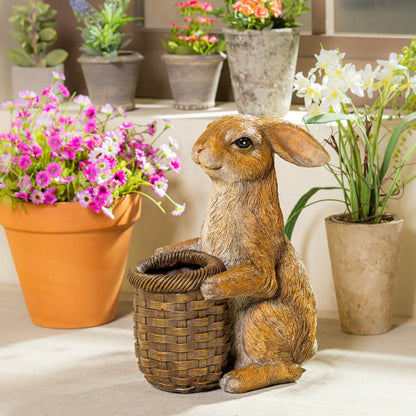 Rabbit with Flower Pot Resin Garden Statue | Plow & Hearth