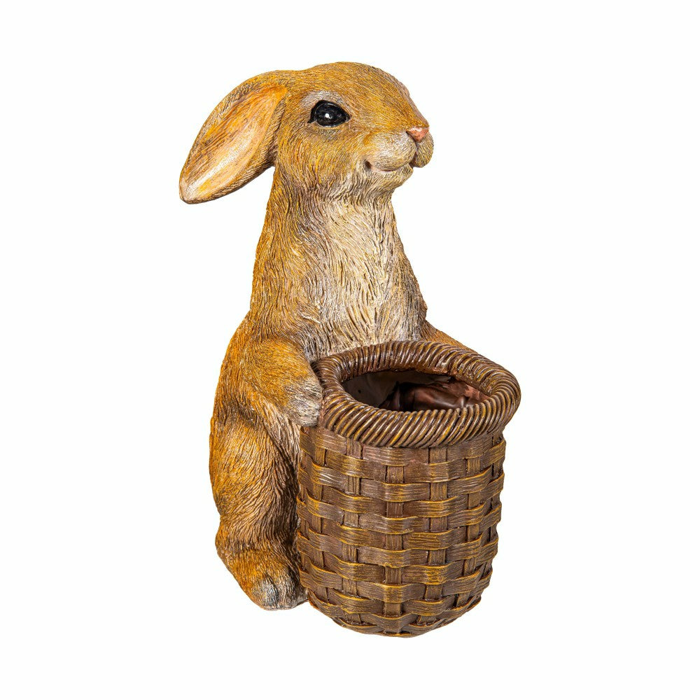 Rabbit with Flower Pot Resin Garden Statue | Plow & Hearth