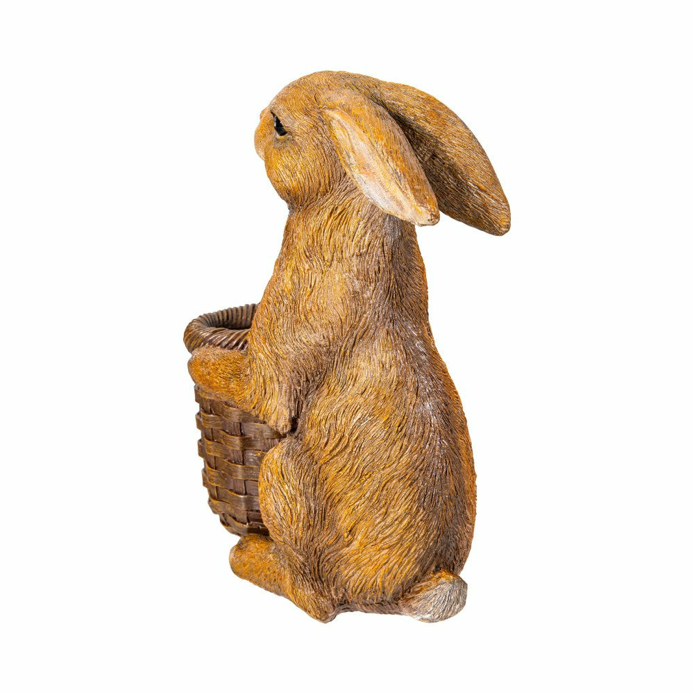 Rabbit with Flower Pot Resin Garden Statue | Plow & Hearth