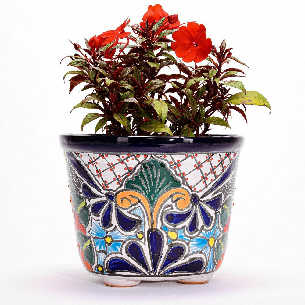 Large Round Talavera Floral Pot | Plow & Hearth