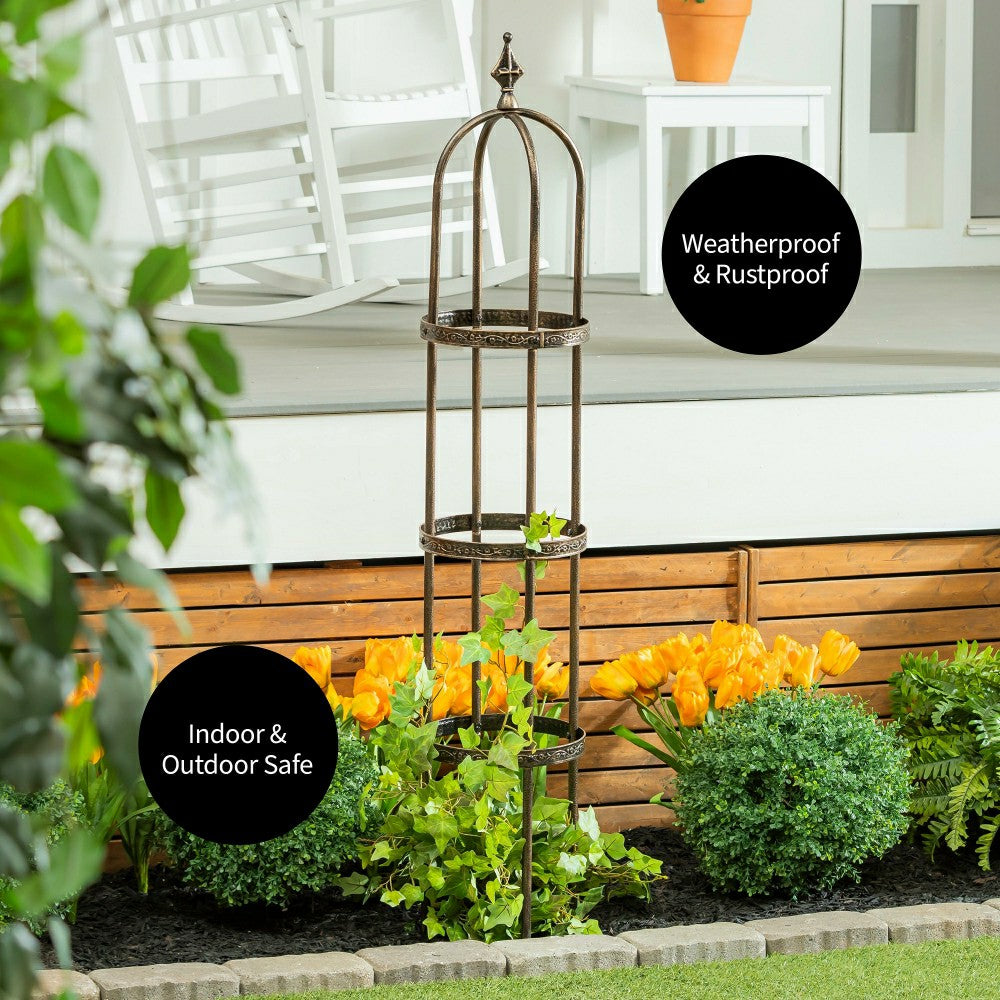 7' Powder-Coated Steel Garden Obelisk, Bronze | Plow & Hearth