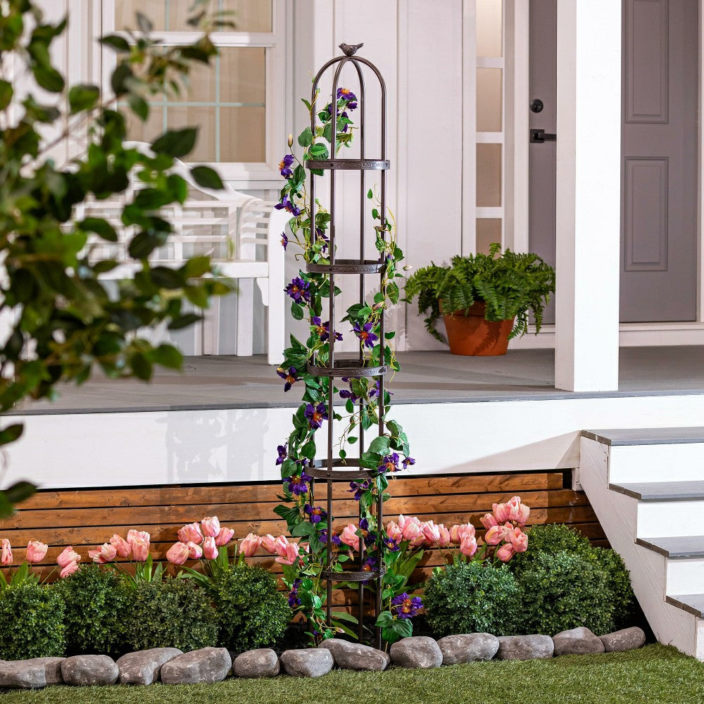 7' Powder-Coated Steel Garden Obelisk, Bronze | Plow & Hearth