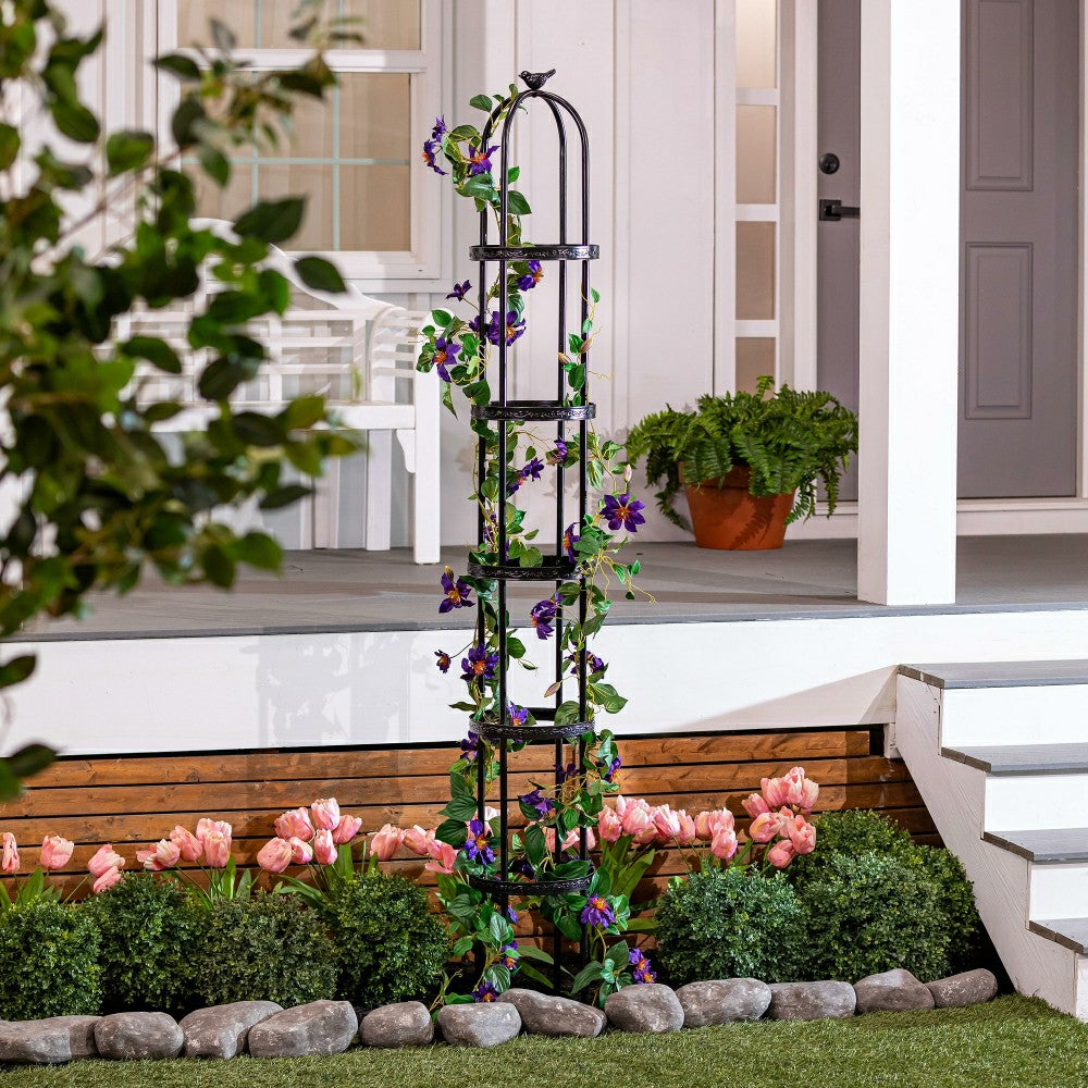 7' Powder-Coated Steel Garden Obelisk, Black | Plow & Hearth