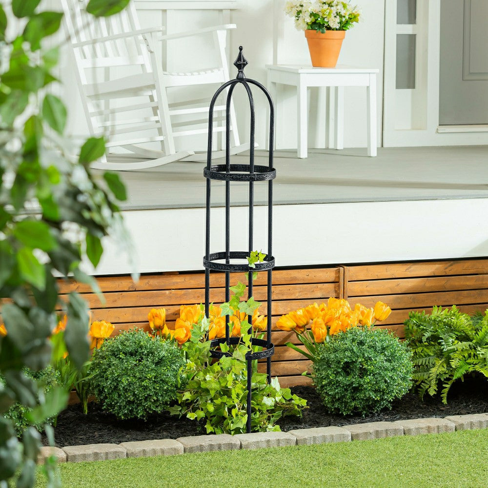 7' Powder-Coated Steel Garden Obelisk, Black | Plow & Hearth