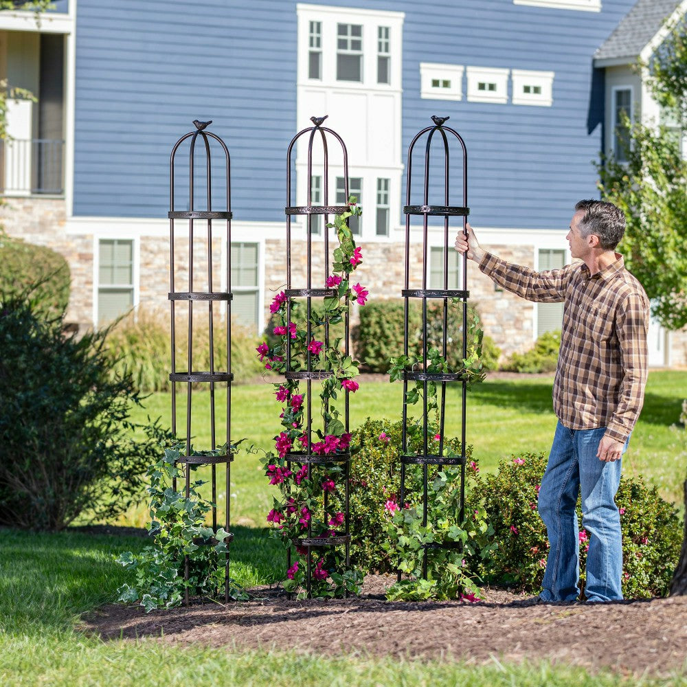 7' Powder-Coated Steel Garden Obelisk, Black | Plow & Hearth