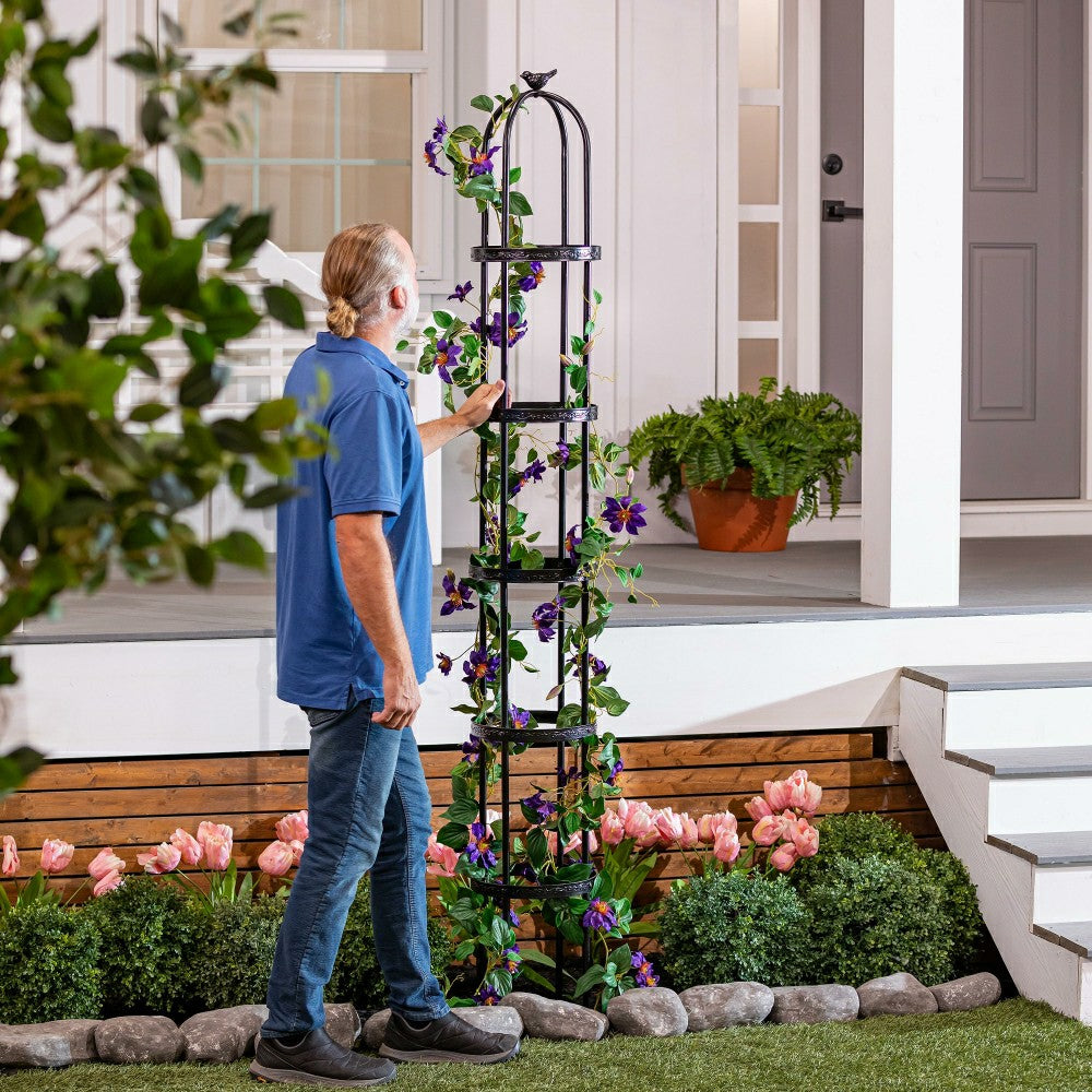 7' Powder-Coated Steel Garden Obelisk, Black | Plow & Hearth
