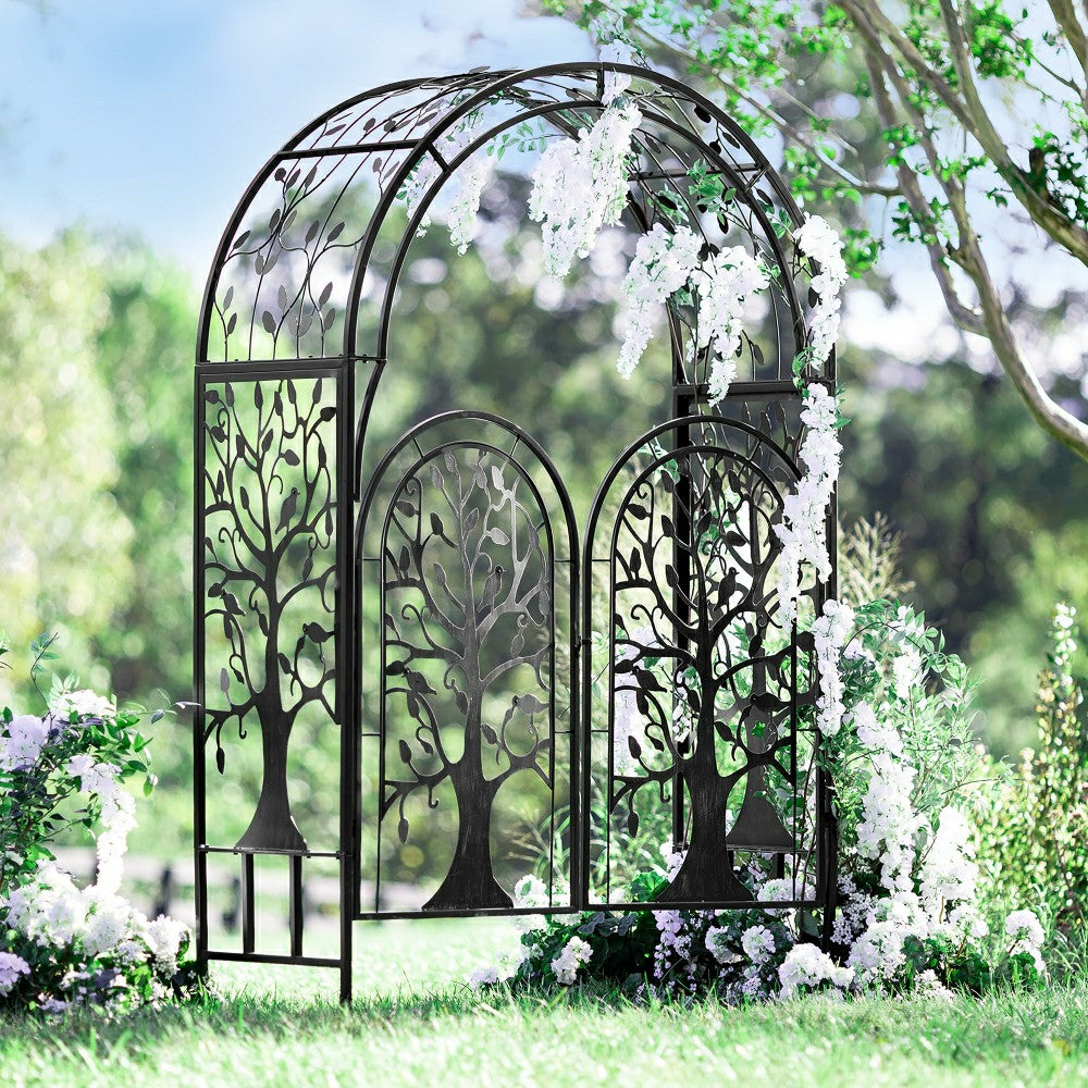 Metal Tree of Life Arched Garden Arbor with Gate | Plow & Hearth