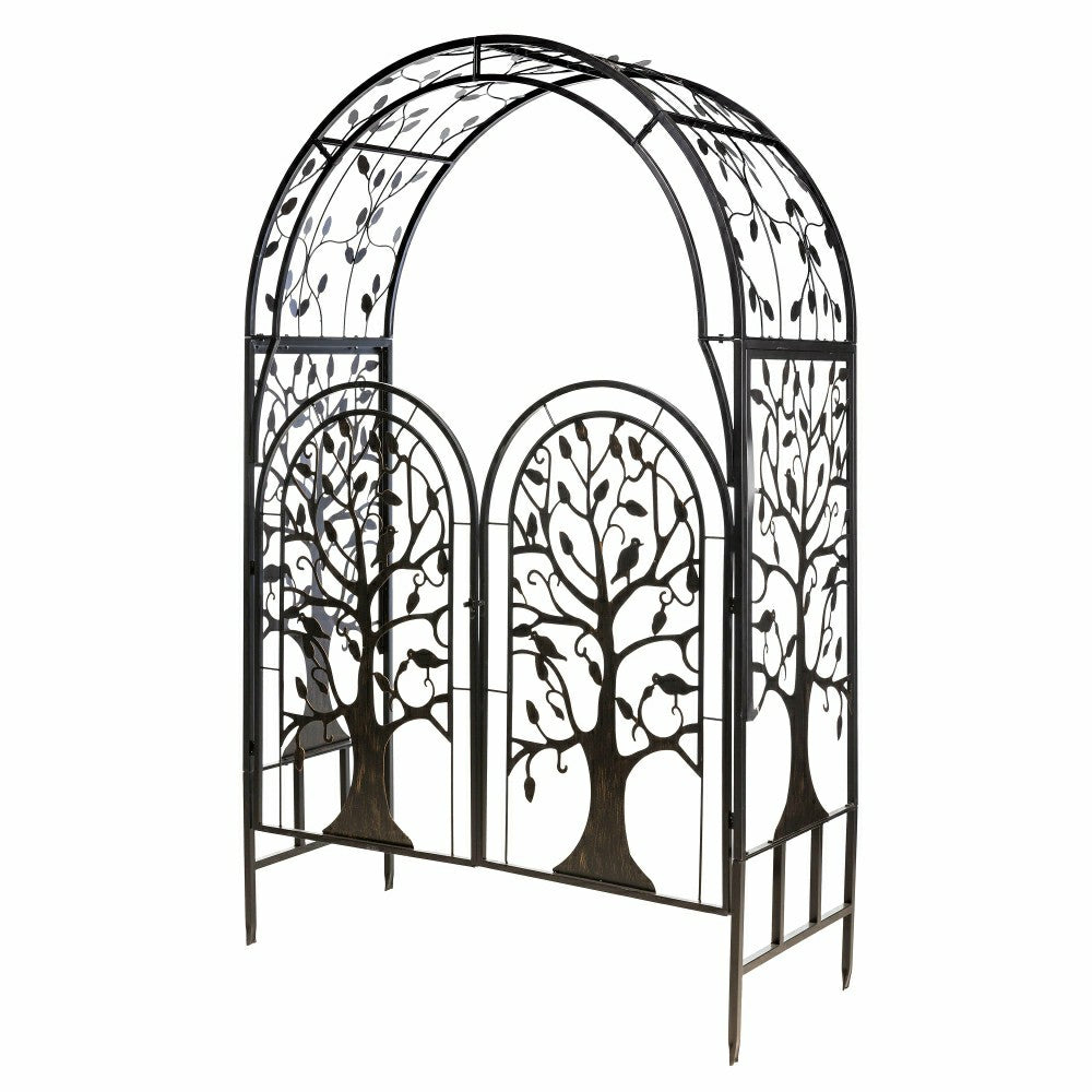 Metal Tree of Life Arched Garden Arbor with Gate | Plow & Hearth