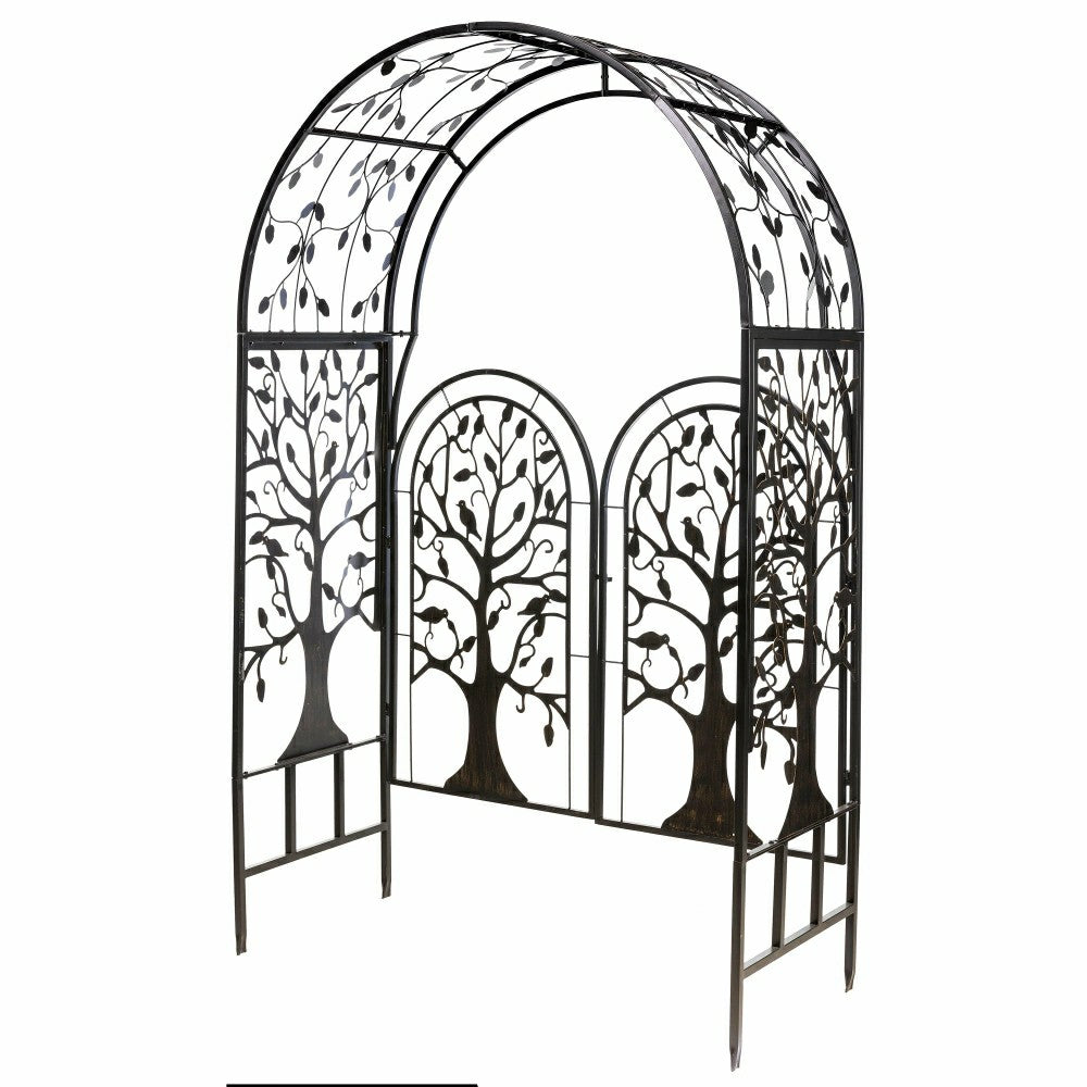 Metal Tree of Life Arched Garden Arbor with Gate | Plow & Hearth