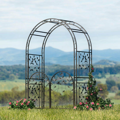 Metal Arched Birds and Leaves Garden Arbor with Gate | Plow & Hearth