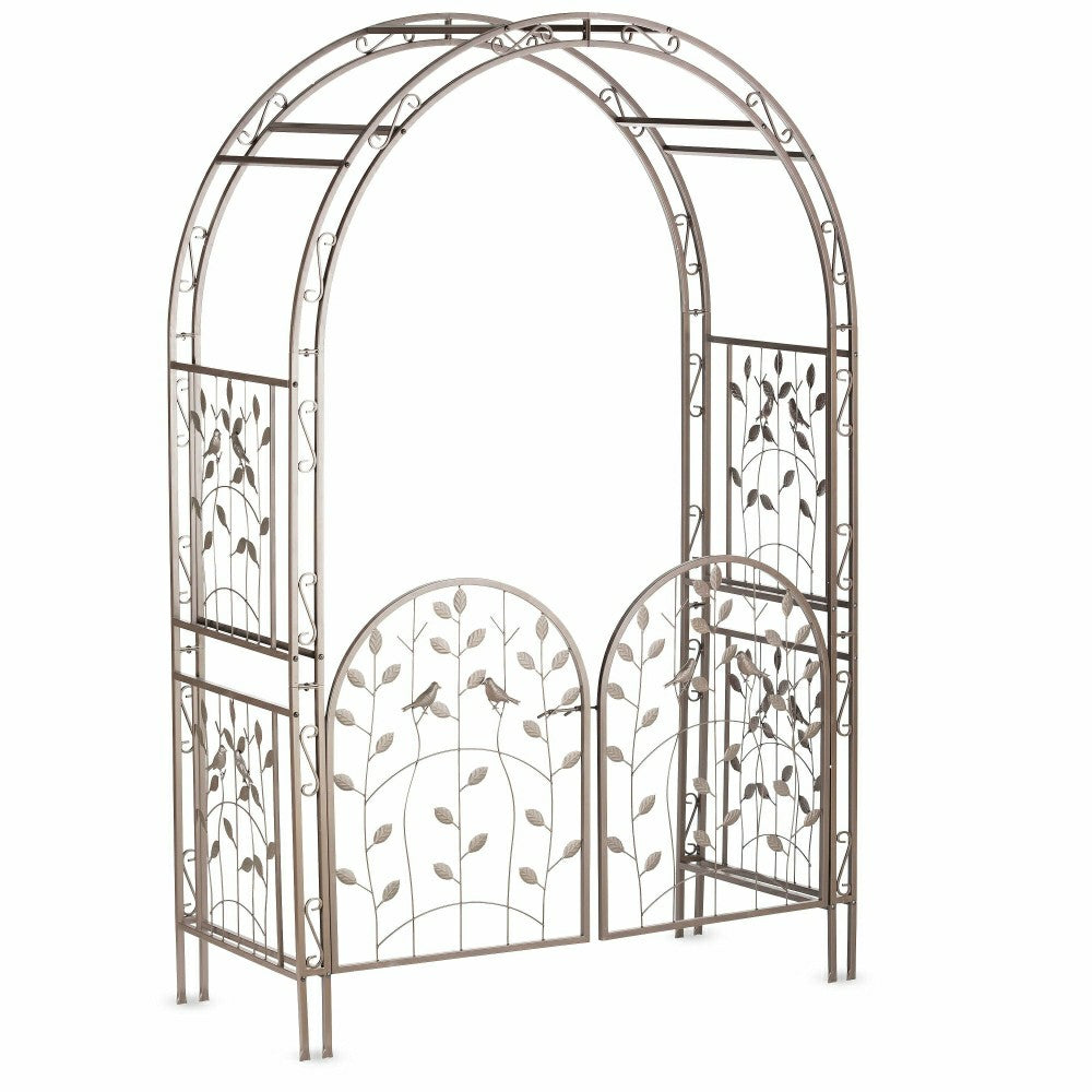 Metal Arched Birds and Leaves Garden Arbor with Gate | Plow & Hearth