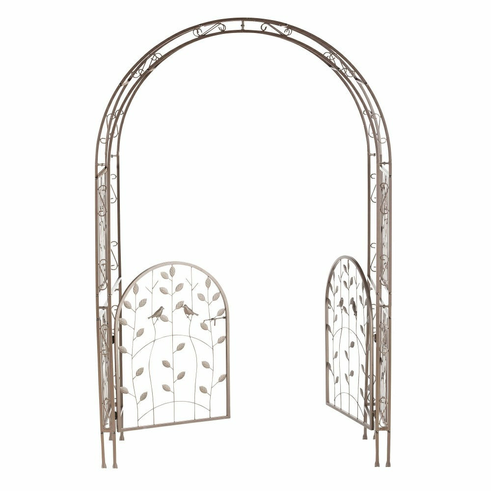 Metal Arched Birds and Leaves Garden Arbor with Gate | Plow & Hearth