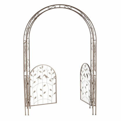 Metal Arched Birds and Leaves Garden Arbor with Gate | Plow & Hearth